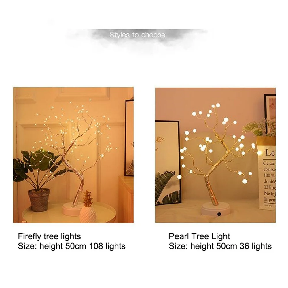 

Creative Led Pearl Tree Lamp Touch Screen Switch Copper Wire Lamp Bedroom Bedside For Family Holiday Decoration Night Lantern