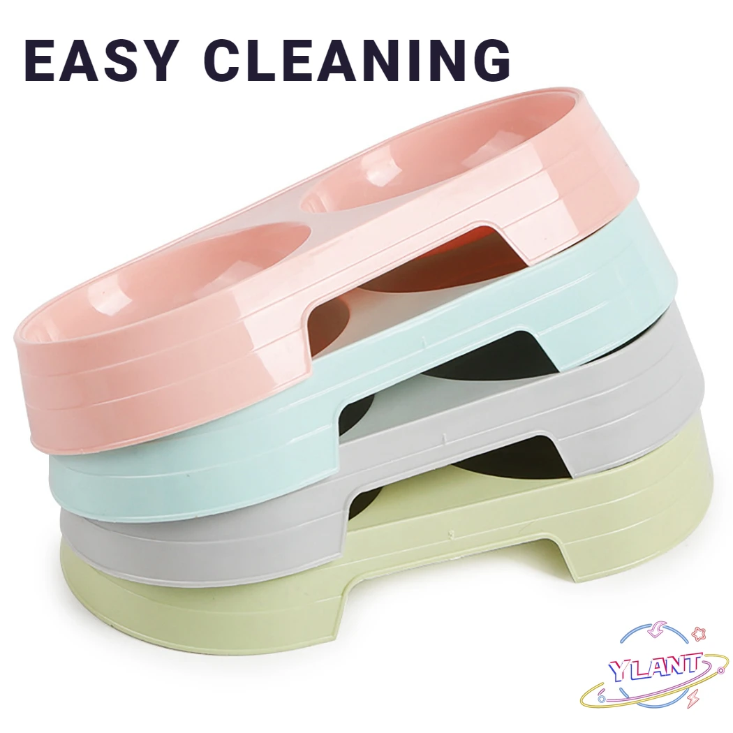 

Candy Color Plastic Pet Double Bowls Creative Easy To Clean Bowl Pet Food Water Feeder Dog Cat Bowl Pet Feeding Supplies