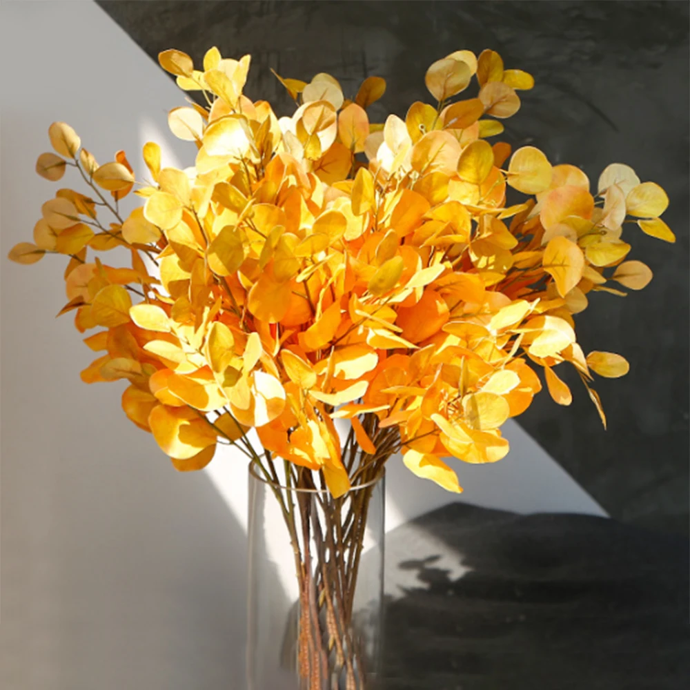 Искусственное зеленое желтое растение цветок листья эвкалипта ручной работы