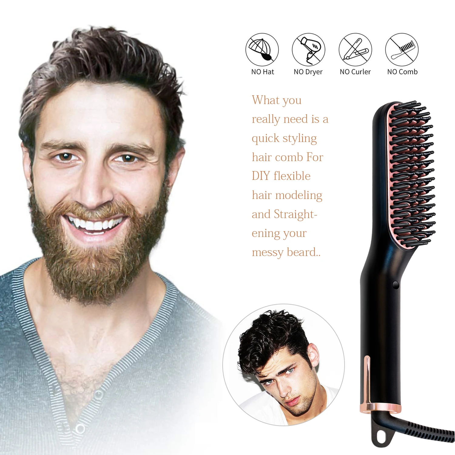 

Portable Men Beard Straigtener Comb Ceramic Coating Hair Straightening Brush Smoothing Hair Styling Tools Electric Hairbrush