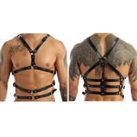 black punk men male adjustable buckle pu leather body shoulder chest harness exotic tanks gothic with o ring fashion moto belt