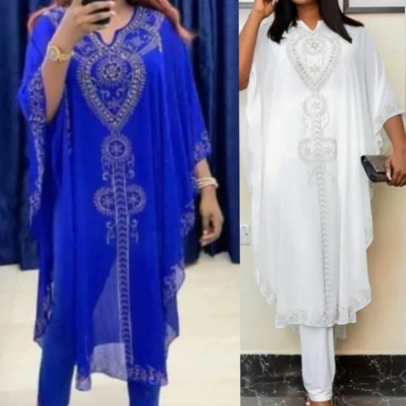 Африканская одежда для женщин летние африканские женские белые синие комплекты