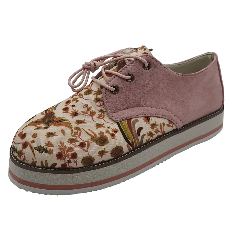 

2021 Embroidered Flowers Platform Shoes Female Flats Casual Ladies Lace Up Patchwork Shoes Feminino Plus Size 43