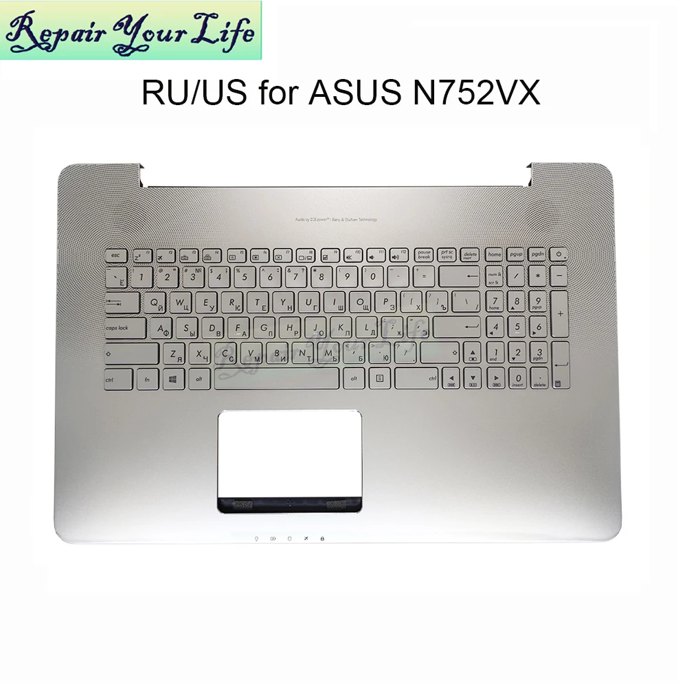 

US/RU Russian English palmrest keyboard backlight for Asus Vivobook N752 N752VX GC189T keyboards silver 90NB0AY1 13NB0AY1AM0131