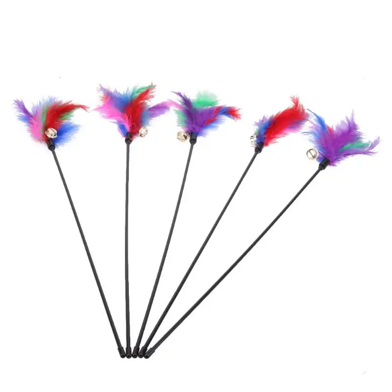 

5pcs Cat Kitten Pet Teaser Turkey Feather Interactive Stick Toy Wire Chaser Cat Kitten Wire Chaser Funny Pet Cat Training Tools