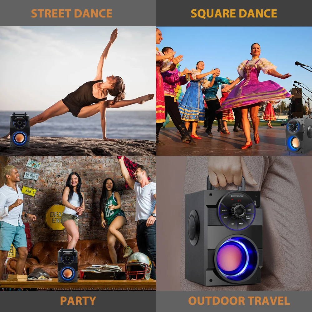

Bluetooth- FM-, TF, AUX, USB