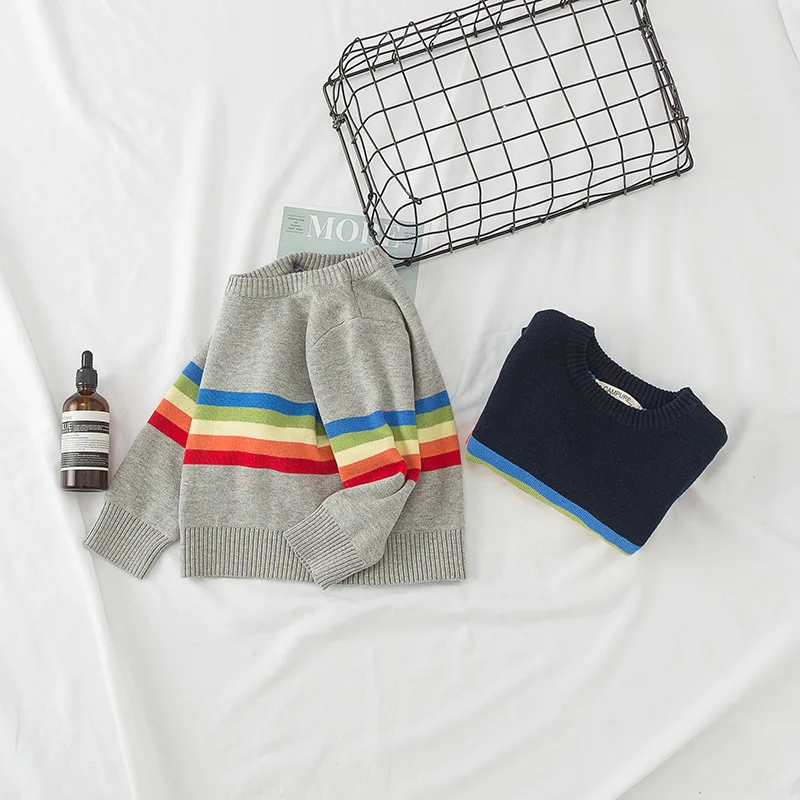 Осенние свитера для маленьких мальчиков и девочек Детские Зимний вязаный свитер