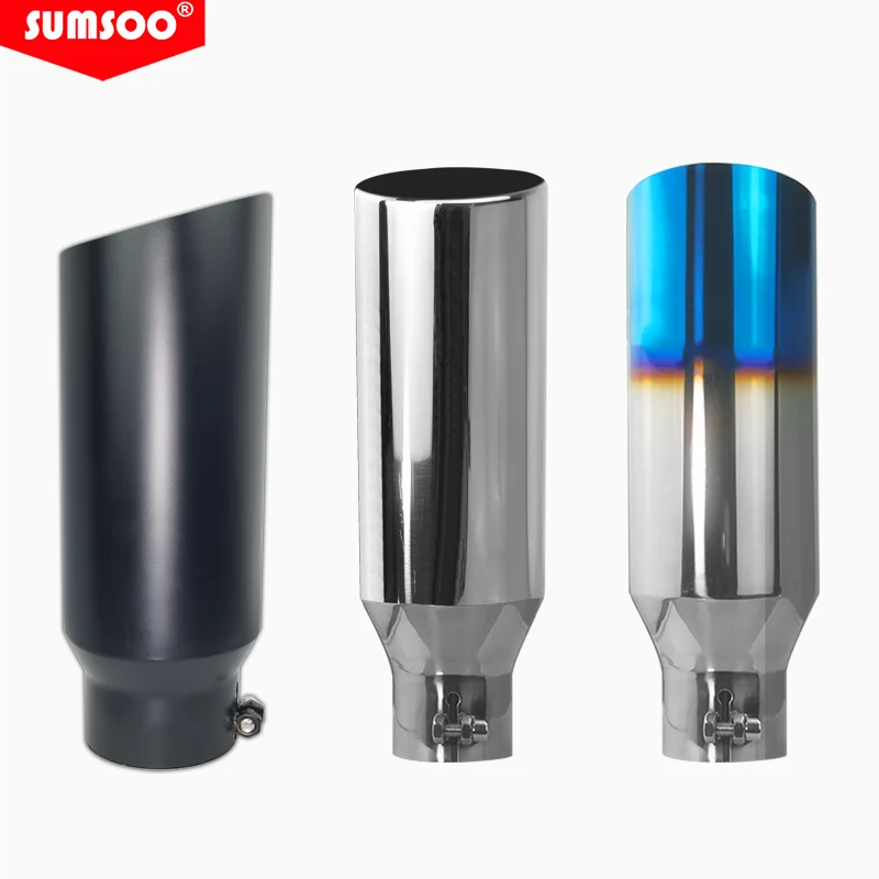 

genuine SUMSOO Universal Car Muffler tips2.5" Inlet 4" Outlet Rolled End Angle Cut Tube Exhaust Tip Tail Pipe stainless steel