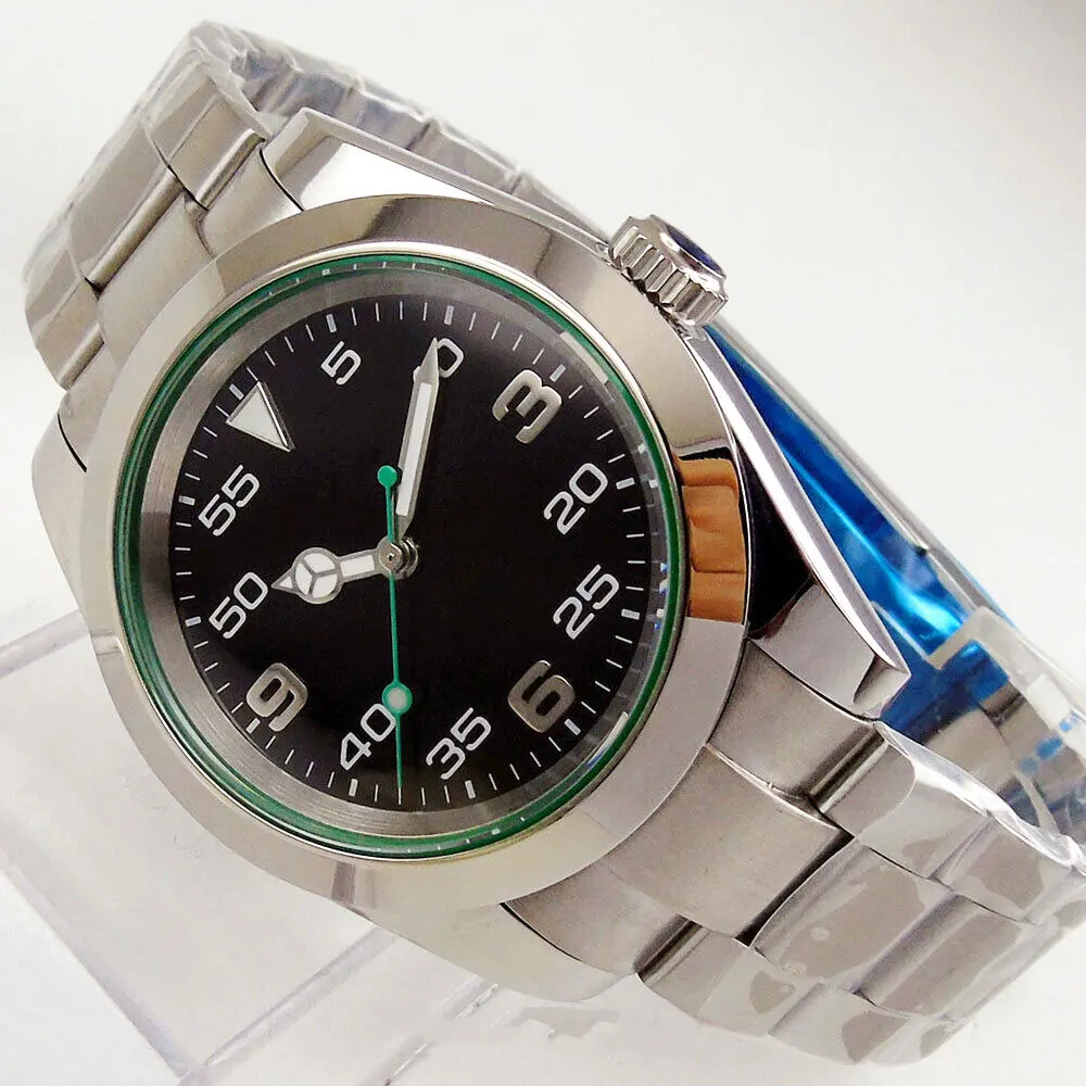 

39mm Bliger Automatic Men's Watch Unisex Japan Miyota8215/NH35A Black Dial Sapphire Glass Oyster/Jubilee Bracelet Green Lume