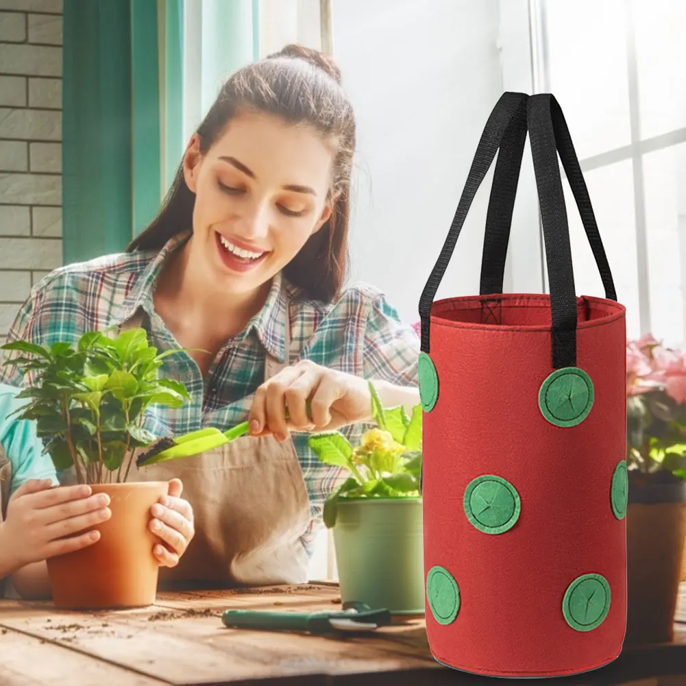 

Hanging Strawberry Planting Felt Cloth Planting Container Bag Thicken Garden Pot Plant Grow Bag With Visualization Pockets