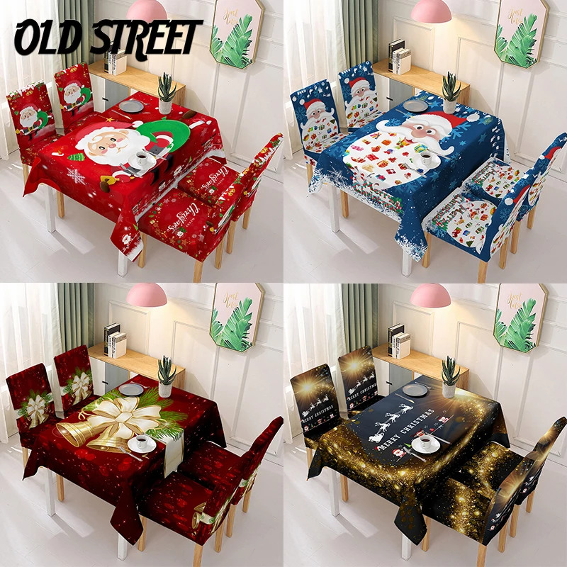 

2021-2022 New Hot Fashion Santa Claus Tablecloth/Chair Cover Waterproof Rectangular Dustproof Christmas Decoration