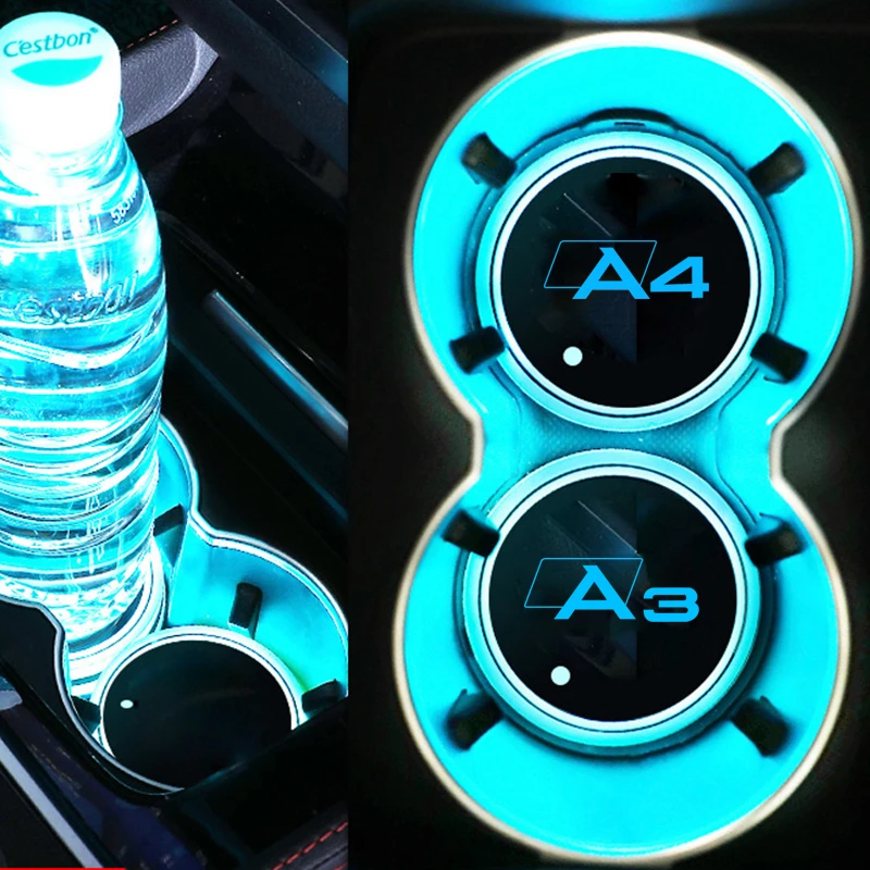 

2PC led water coaster water glass atmosphere light Sticker for audi Audi A3 A4 A5 A6 A7 A8 Q3 Q5 Q7 Q8 car accessories