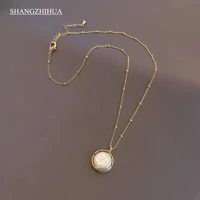 shangzhihua korean fashion natural pearl pendant short necklace gothic girl sexy collarbone chain for women 2021 new jewelry