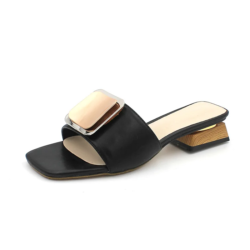 Мюли женские на квадратном каблуке повседневные туфли низком деревянном