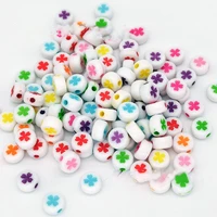 100pcsbag acrylic clover bead 47mm oblate round spacer loose beads diy bracelet necklace jewelry accessories