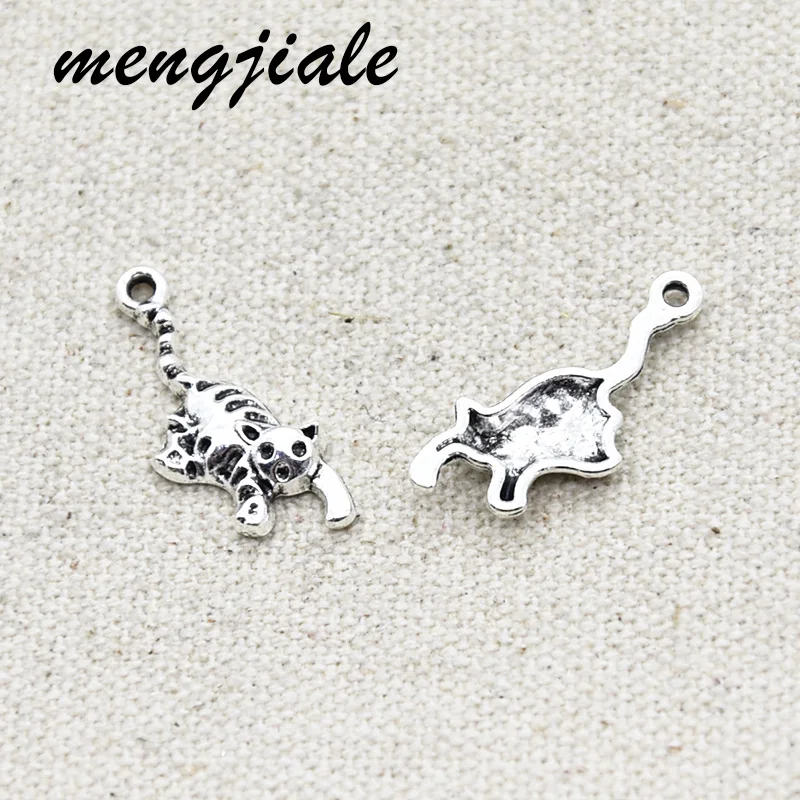 25 шт. Оптовая продажа Детское нижнее белье античное серебро Кот Подвески из