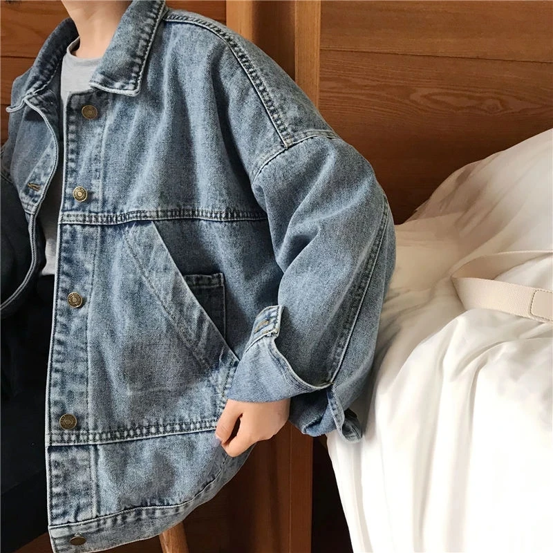

2021 New Jackets Women Vintage Simple Spring Chic Denim Korean College Style Girls Jacket Stylish Turn-down Collar Outwear