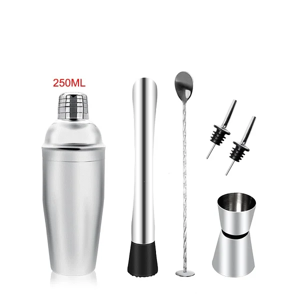 250ML 250/350/550/750 мл Нержавеющая сталь коктейльное барный шейкер набор Бостон-Шейкер для ликера вина смеситель комплект с ложкой и заливщик льда щипцы инструмент - Цвет: 250ML