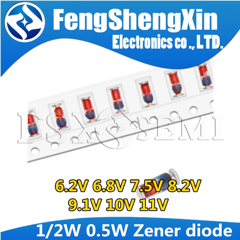 

200pcs/lot 0.5W 1/2W Zener diode LL34 1206 6.2V 6.8V 7.5V 8.2V 9.1V 10V 11V ZMM6V2 ZMM6V8 ZMM7V5 ZMM8V2 ZMM9V1 ZMM10V ZMM11V