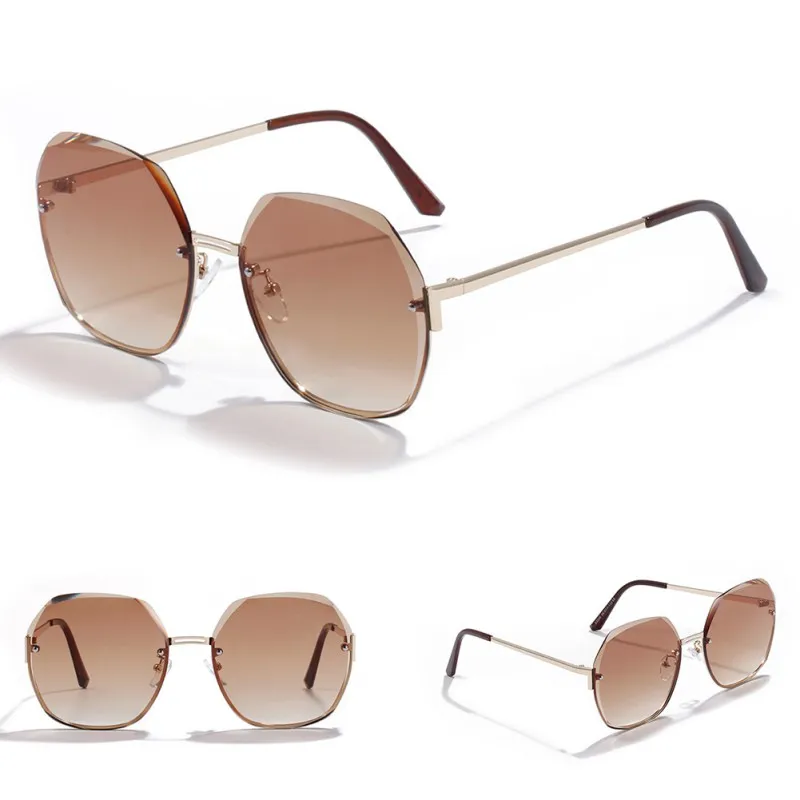 

Fashion Metal Polygon Design Rimless Oversized Colorful Sunglasses UV400 Protection Eyewear Woman Glasses