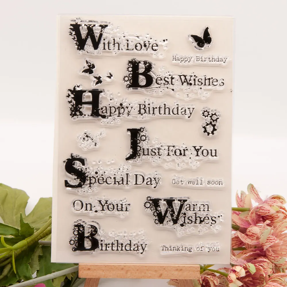 

Happy Birthday CLEAR STAMPS Scrapbook Christmas Card Paper Craft Silicon Rubber Roller Transparent Stamps