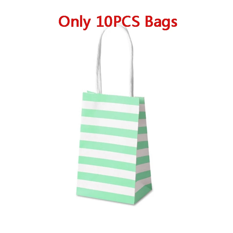 10 pcs green 10 шт. бумажный подарочный пакет в полоску, упаковка для конфет, печенья, подарок, подарочная упаковка, крафт-бумага, Бонбоньерки для свадебной вечеринки, сумки для сладостей - Цвет: 10 pcs green
