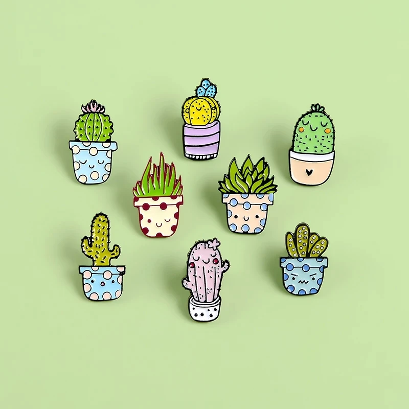 

8pcs/Lot Cute Alloy Plant Brooches Potted Enamel Pins Custom Cactus Aloe Shirt Bag Catoon Badge Natural Jewelry Gift Drpshipping