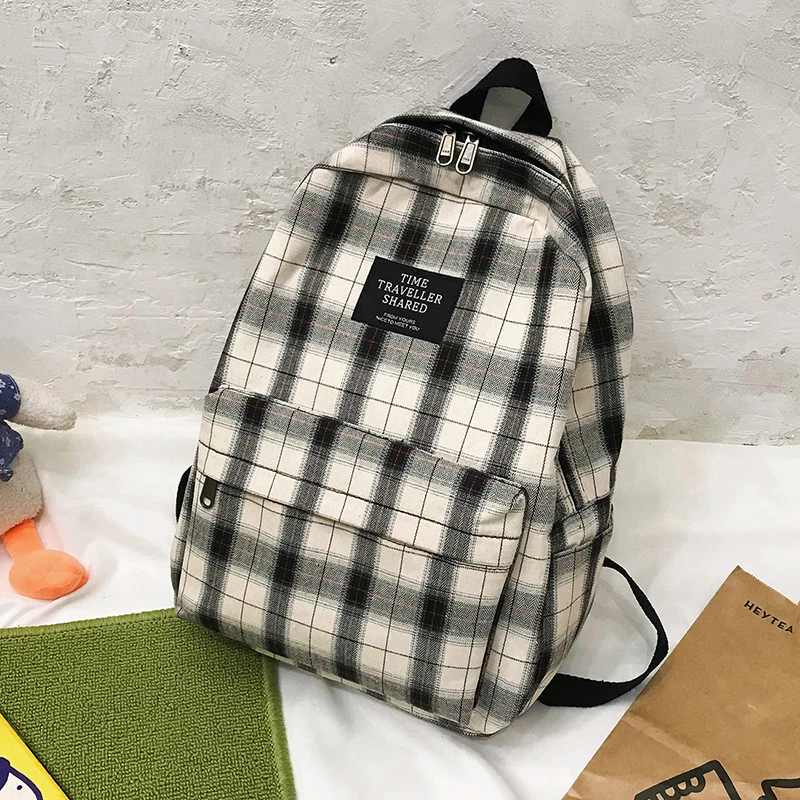 Fashion Plaid Canvas Backpack Unisex Bookbags Large Capacity Travel Bags College Student Schoolbags Woman Man Casual Backpack