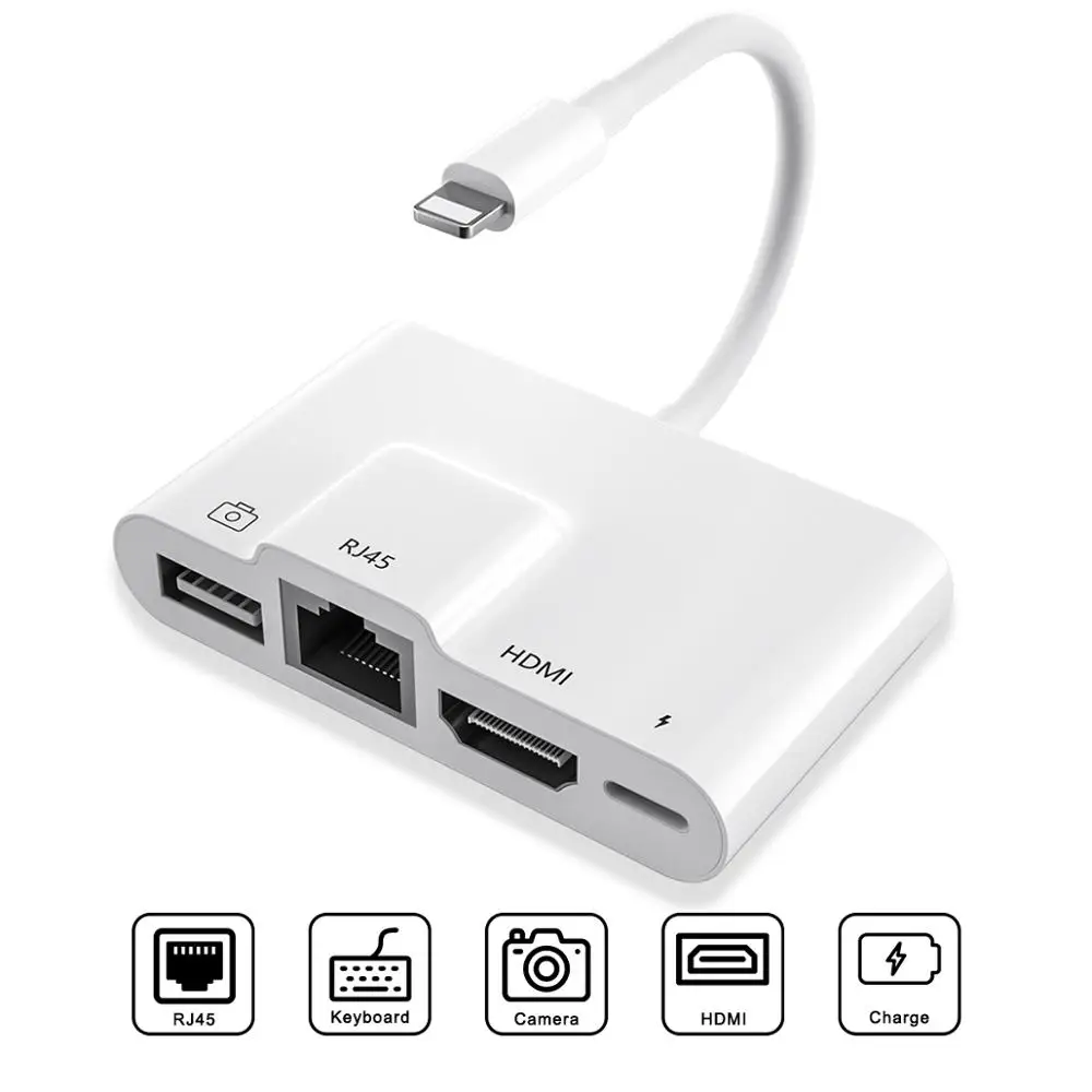 Адаптер USB OTG Lighting на Rj45 HDMI 4K TV Micro Usb кабель зарядный конвертер для телефона