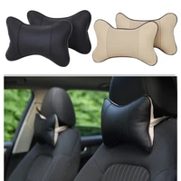 1pcs car neck pillows both side pu leather pack headrest for head pain relief filled fiber universal car pillow