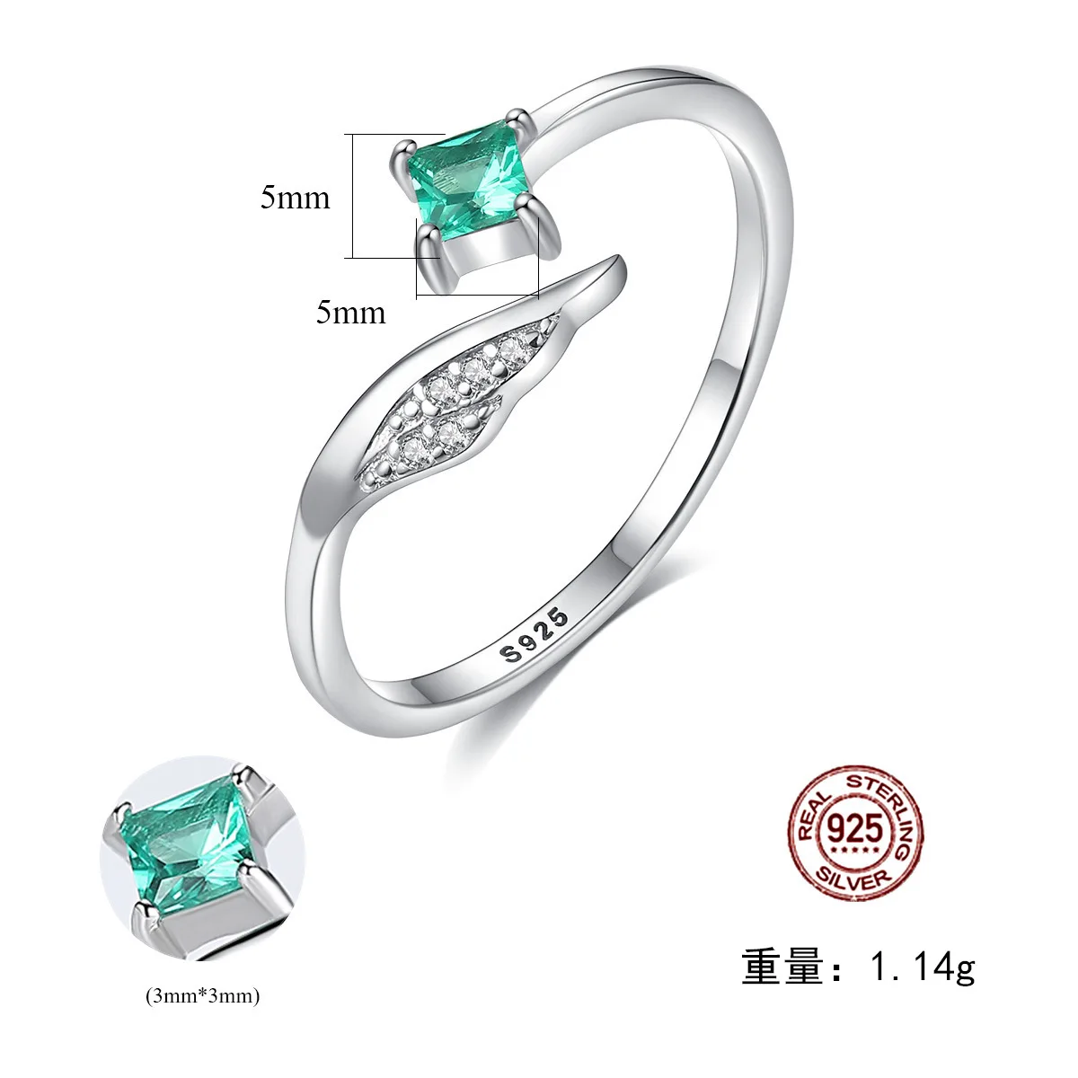 Кольцо с зеленым камнем кольцо изменяемым размером модное ювелирное изделие в
