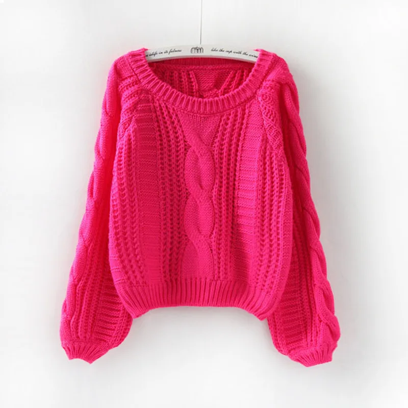 Женский трикотажный свитер с круглым вырезом теплый однотонный короткий пуловер