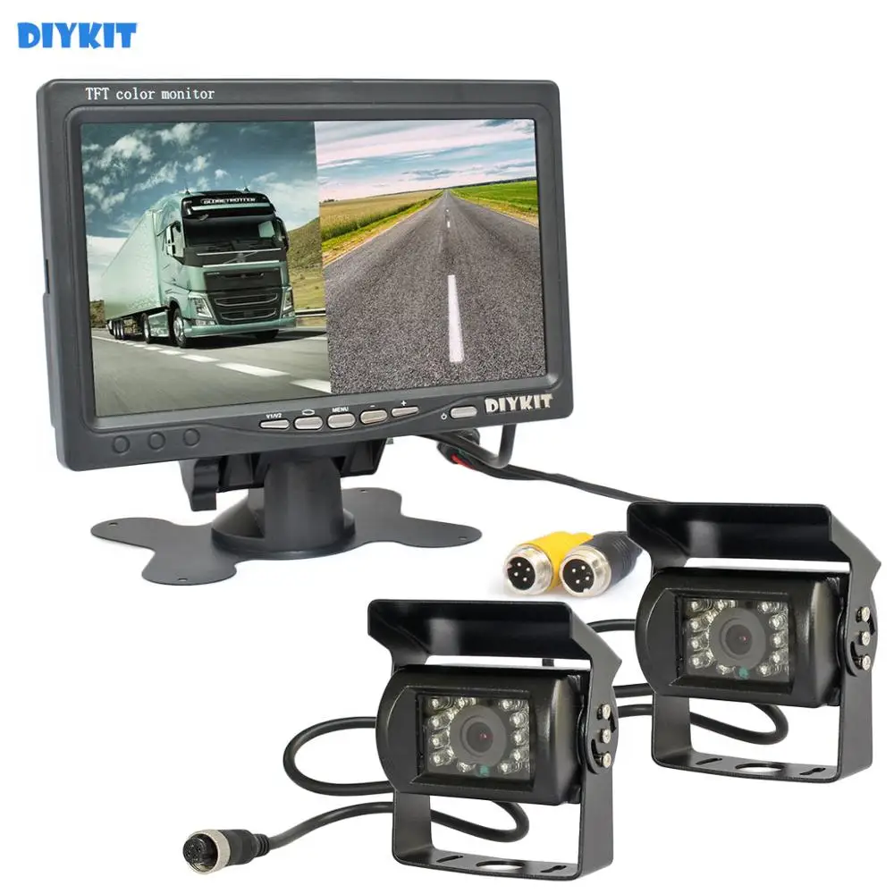 

DIYKIT DC12V - 24V 7inch 2 Split LCD Screen Car Monitor HD CCD Rear View Car Camera System for Bus Houseboat Truck