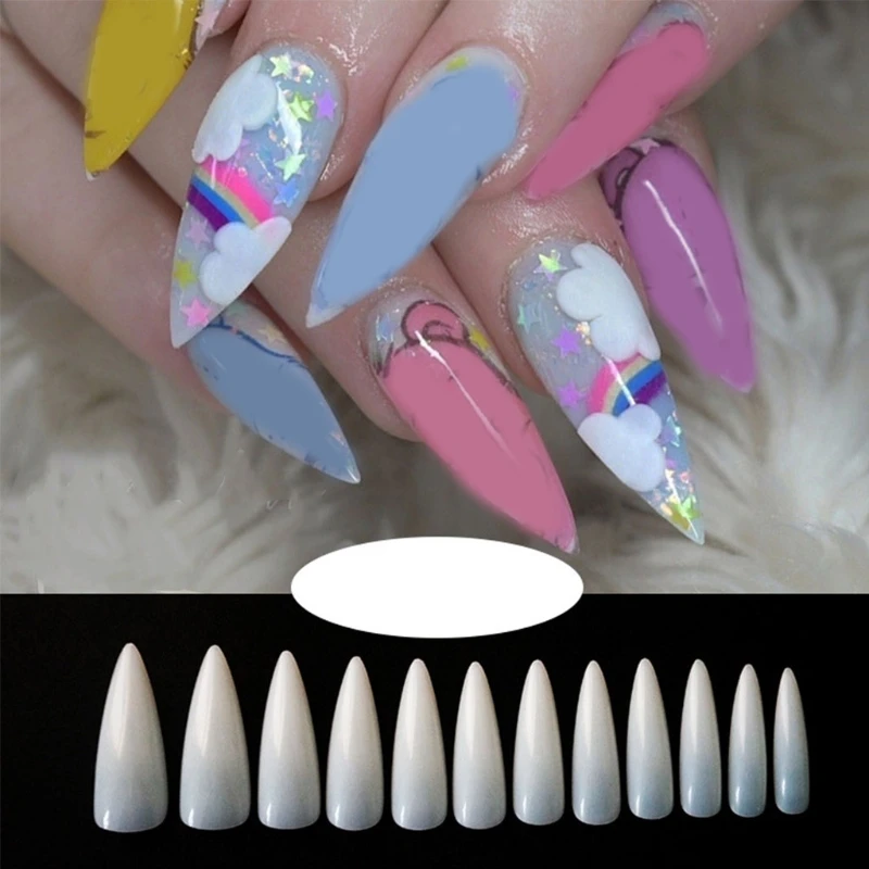 

Long Sharp False Nail Acrylic Nails Press on Stick on Nails for Women Artificial Fake Nail for Nail Art Manicure Decor
