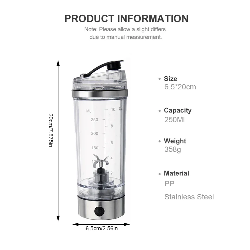 YMEEI 250 мл USB шейкер бутылка Электрический для белкового коктейля мешалка большой