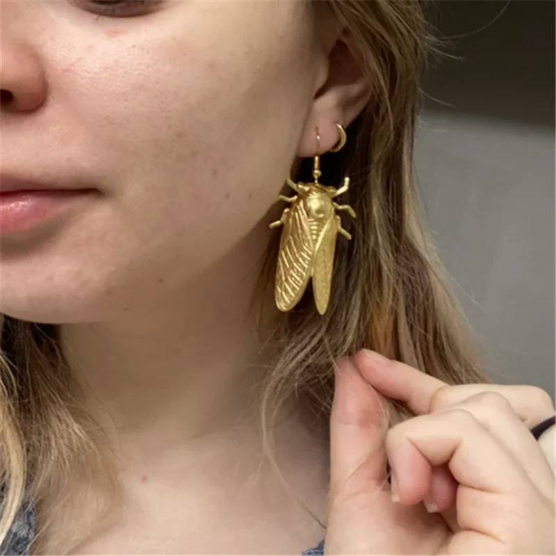 

Handmade Giant Cicada Earrings the Golden Cicada Dangle Earrings for Women Bug Insect Entomologist Gift Nature Study Beetle