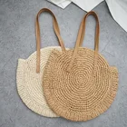 Круглая пляжная сумка из рафии, винтажная плетеная сумочка ручной работы на ремне, круглые плетеные богемные Летние повседневные мешки для отпуска