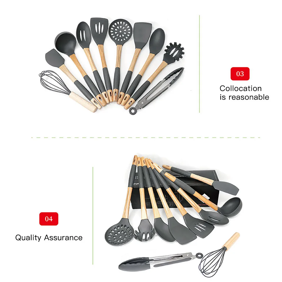 10 шт. силиконовые кухонные принадлежности с деревянной ручкой | Дом и сад