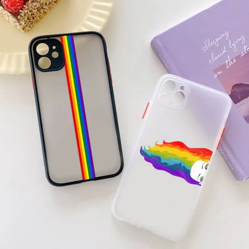 

Gay Lesbian LGBT Rainbow Pride Phone Case for iPhone X XR XS 7 8 Plus 11 12 13 pro MAX 13mini Translucent Matte Shockproof Case