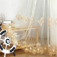 luxury embroidered sheer voile curtains window drapes cortina for living room door gold lace curtains tulle windows