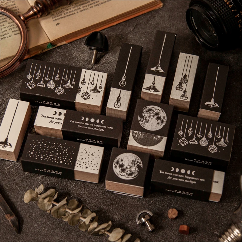 Винтажный штамп Луна старинная лампа деревянные и резиновые штампы для
