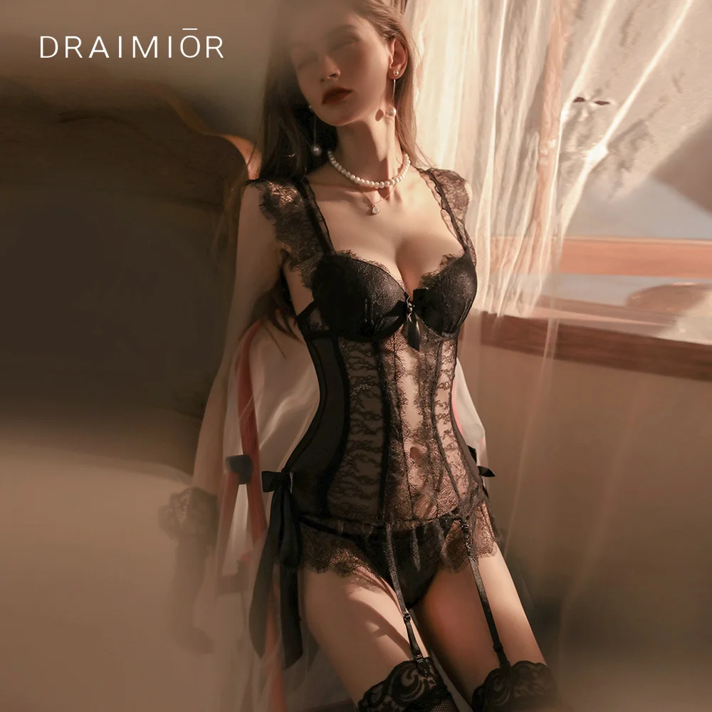 

DRAIMIOR Women Sexy Hot Erotic Underwear Teddy Porno Sexy Lingerie Push Up Bra Corset With T Panties Catsuit Shapewear DR0214