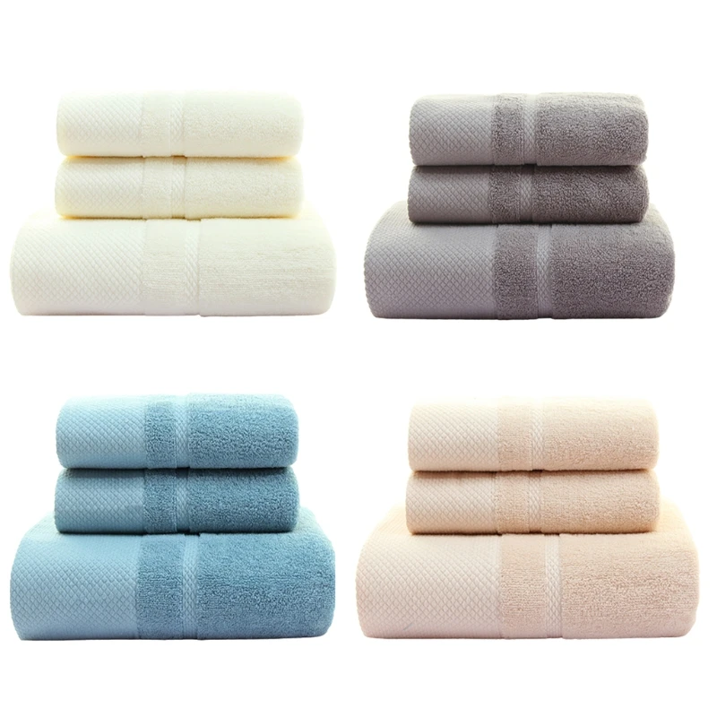 

Хлопковое банное полотенце T5EF, 3 шт., однотонное жаккардовое абсорбирующее быстросохнущее полотенце, пляжное одеяло для ванной и душа