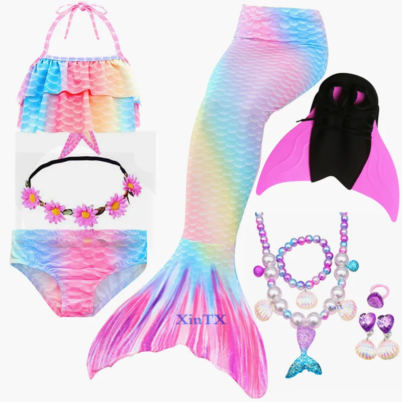 Детский купальный костюм с хвостом Русалочки для девочек косплей пляжное платье