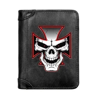 luxury genuine leather men wallet punk style skull cross pocket slim card holder male short purses gifts high quality