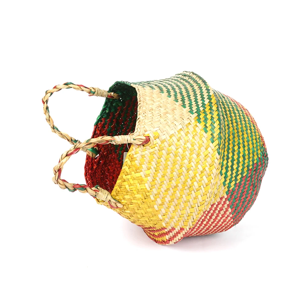 

Seagrass Rattan Wicker Storage Basket Folding Woven Plant flower Basket Garden Pot Vase Sundries Toys Dirty Laundry Cloth Basket