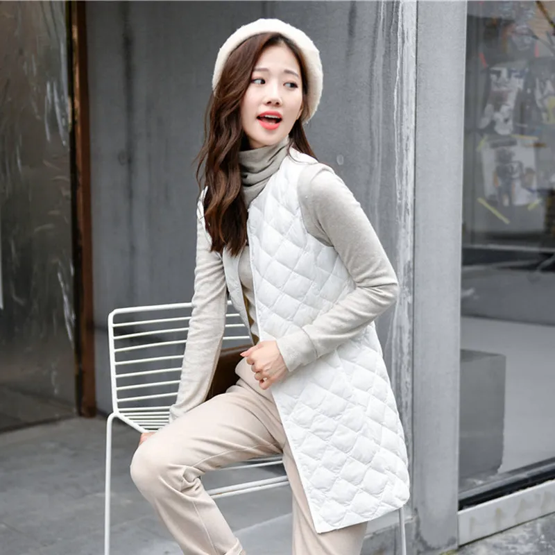 Пуховые куртки и пальто для женщин длинный жилет Ultra светильник вниз жилеты без