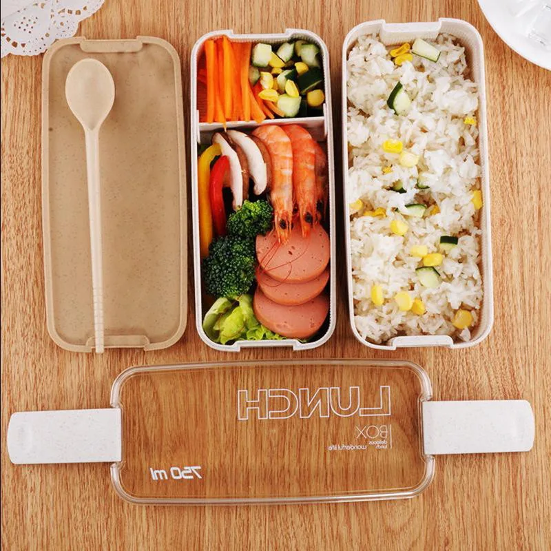 Портативный здоровый материал Ланч-бокс 2 слоя пшеничной соломы Bento коробки