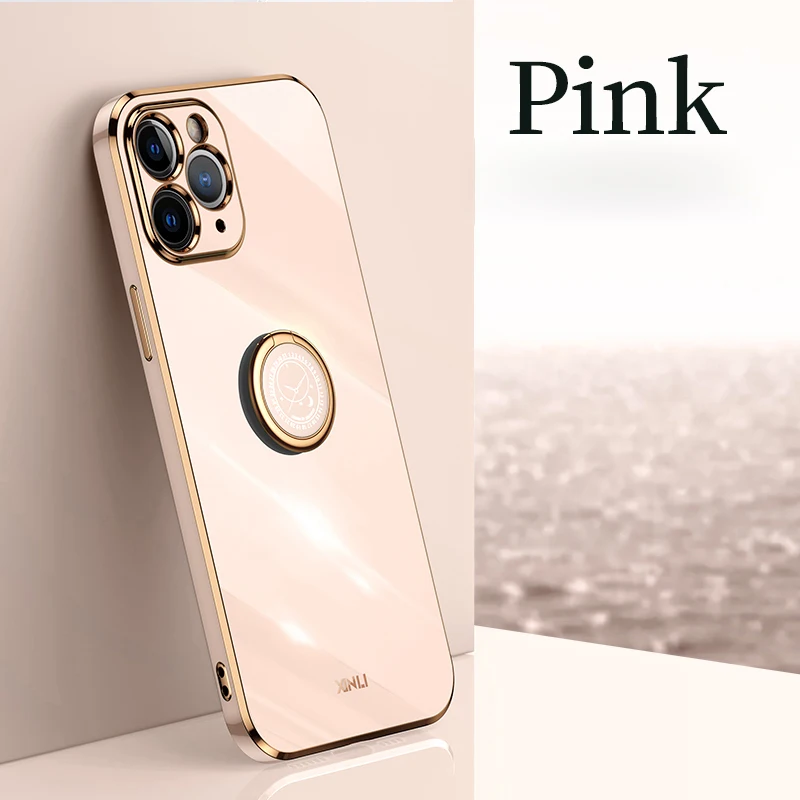 Plating Square Ring Holder Phone Case On For Iphone 11 12 Pro Max 12pro 11pro 8 7 6 S Plus 10 X Xr Luxury Silicone Stand Cover