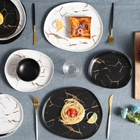 nordic creative matte glaze marble gold ceramic western food plate simple special shaped pizza plate soup plate